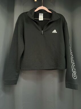 Adidas Women’s Black 3 Quarter-Zip Cropped Pullover Sweater